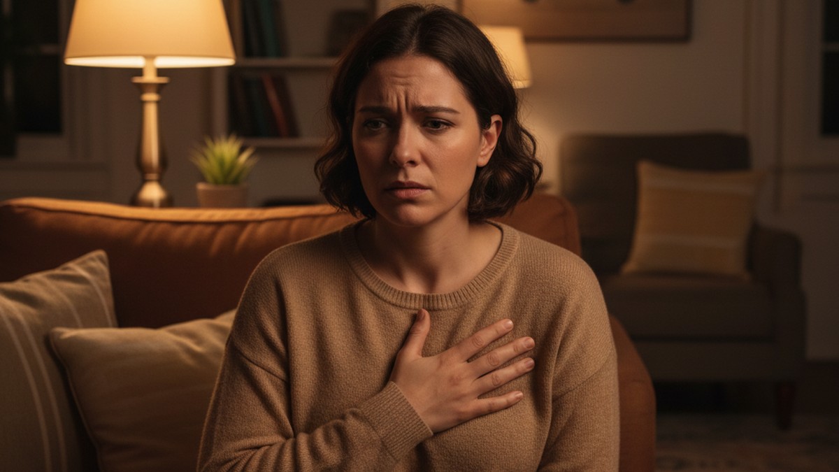 Person sitting on couch experiencing relationship anxiety and emotional distress