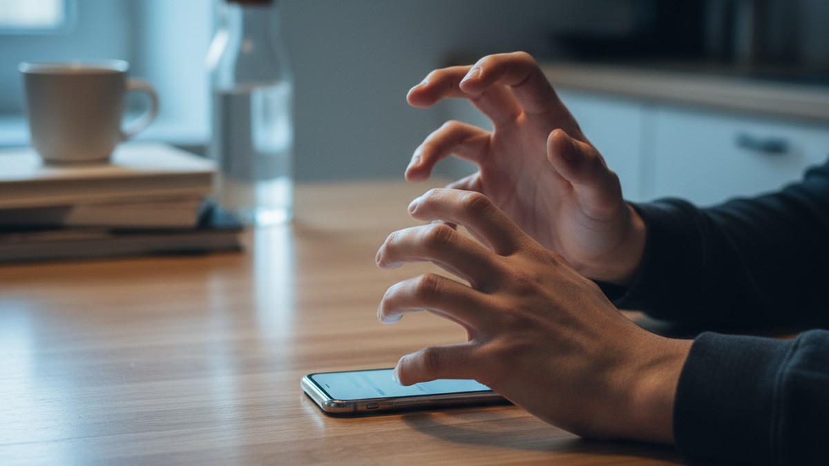 Hands hovering over smartphone showing the urge to check a partner's phone