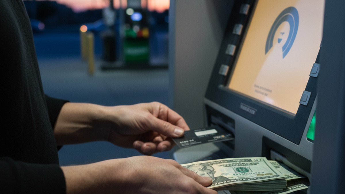 Person withdrawing cash from an ATM at dusk — an unexplained cash withdrawal pattern can signal hidden spending