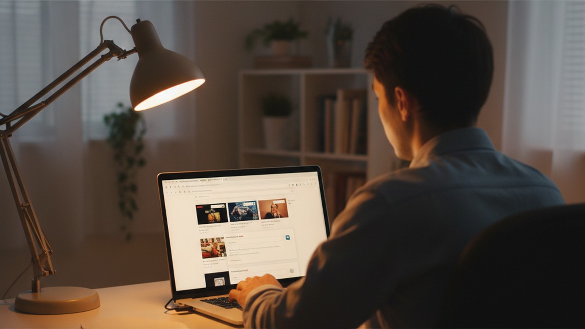Person working at laptop using multiple search tools for a dating profile investigation