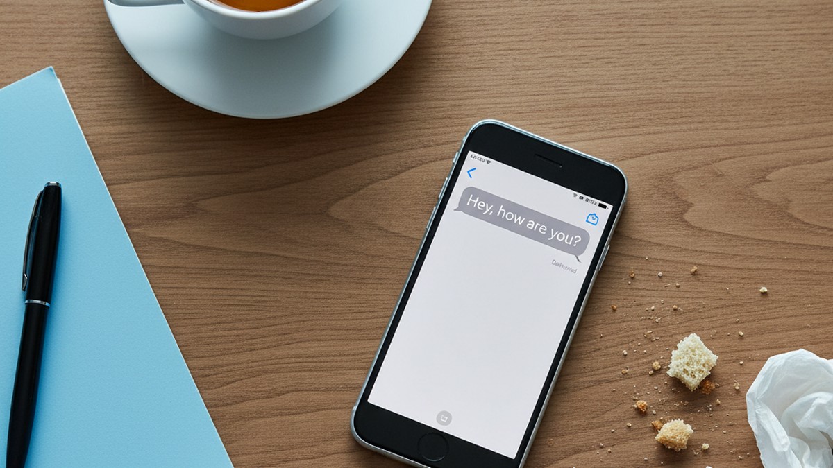Smartphone on kitchen table with unanswered text message, representing breadcrumbing signs in relationships