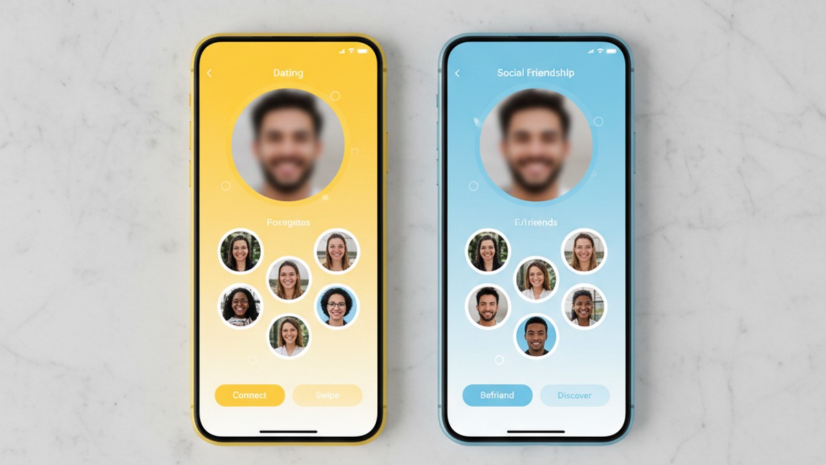 Two smartphones side by side showing Bumble dating mode and BFF mode interfaces