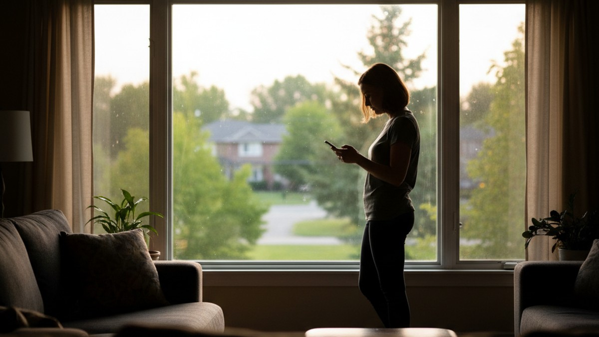 Silhouette of person holding phone against bright window, illustrating the decision of whether to check a partner's phone
