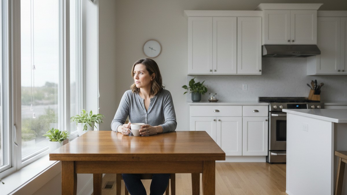 Woman observing behavioral changes in a partner while sitting alone