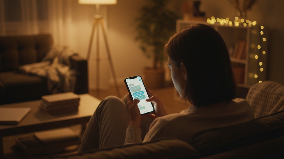 Person looking at their smartphone with focused investigative expression, checking for cheating signs