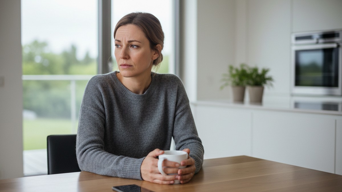 Person sitting at kitchen table contemplating a difficult conversation about phone infidelity