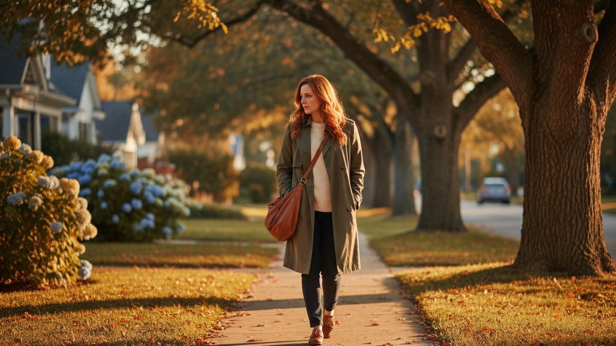 A woman on a morning walk alone, processing and beginning to move forward after discovering her husband's dating profile