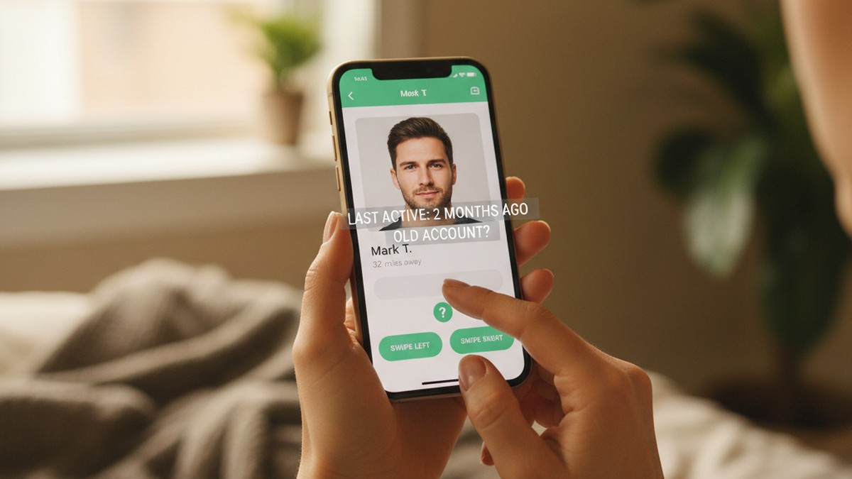 Woman looking at a dating app profile on her phone at home, discovering her boyfriend on Tinder
