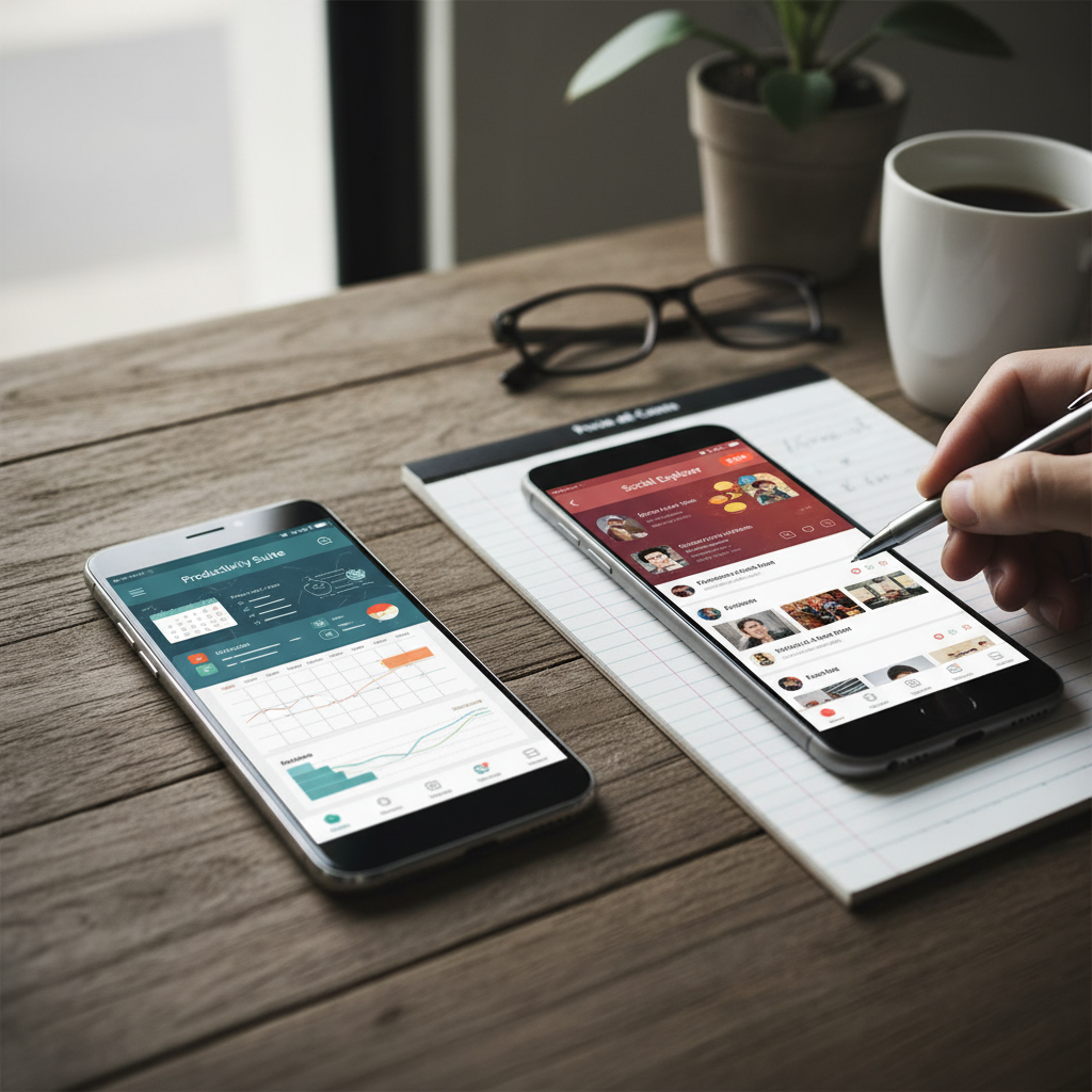 Two phones side by side comparing different dating apps