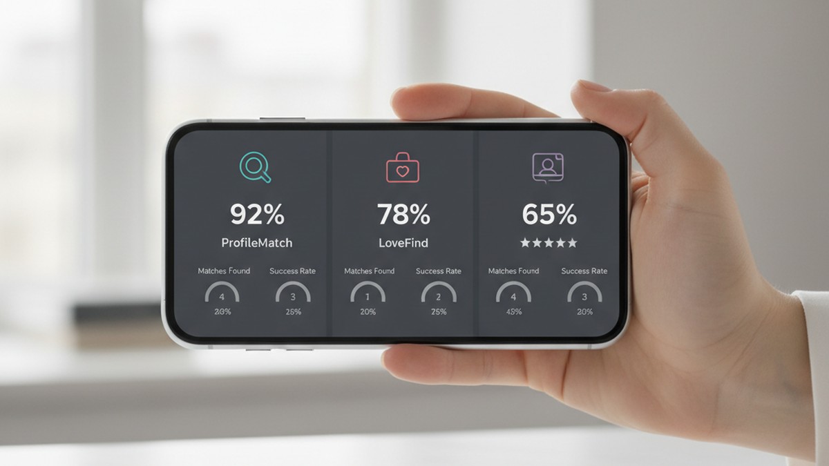 Smartphone showing search accuracy results for dating profile tools