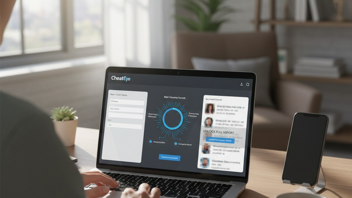 Person searching a dating profile using a review tool on their laptop