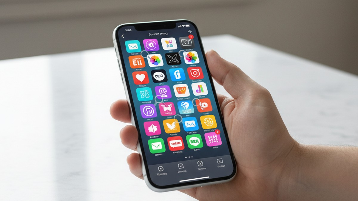 Dating app icons on a phone screen representing multi-platform search coverage
