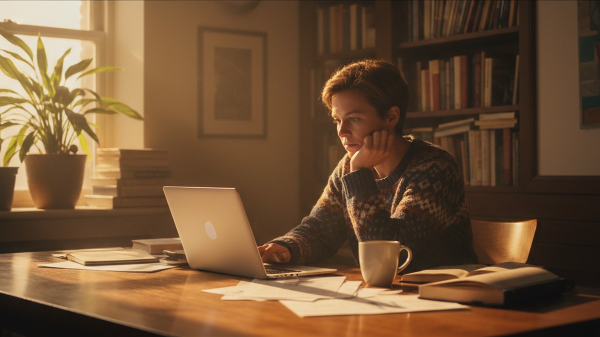 Person contemplating a decision at their desk after comparing search tools