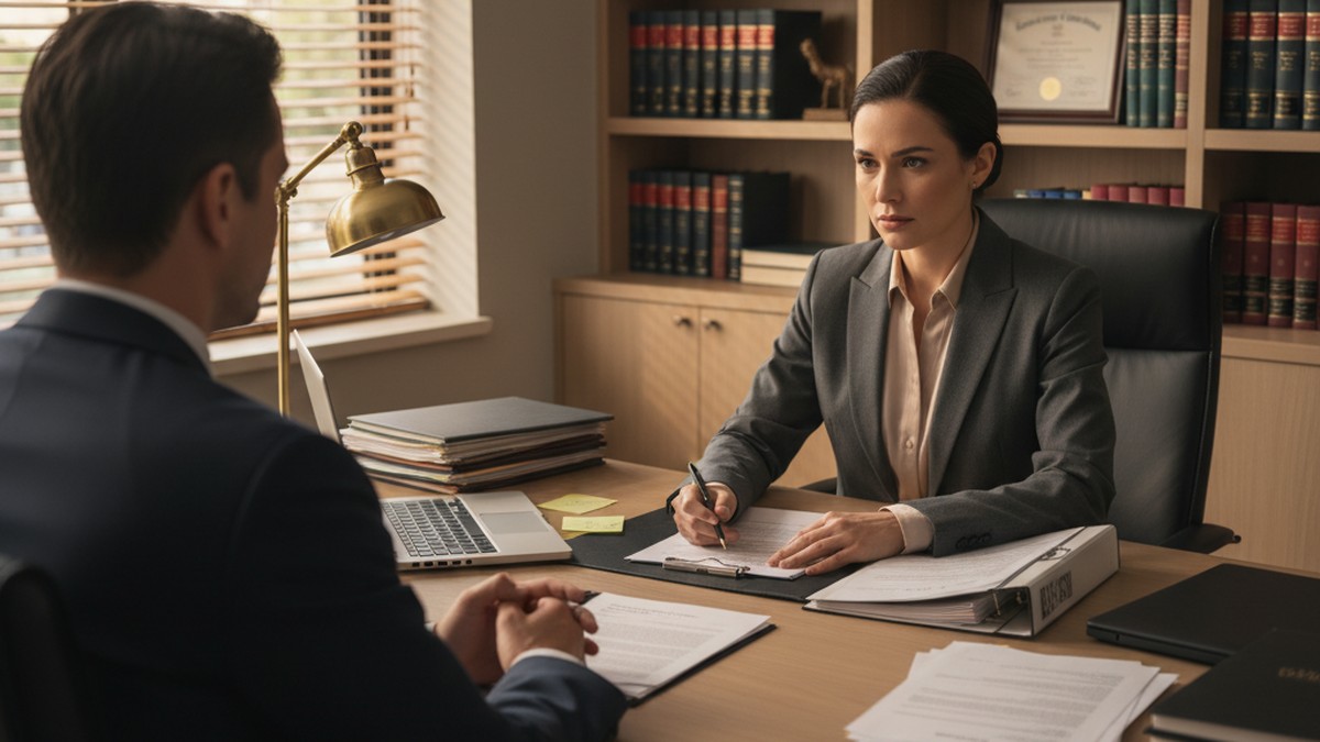 Person consulting with an attorney about cheating and divorce settlement options