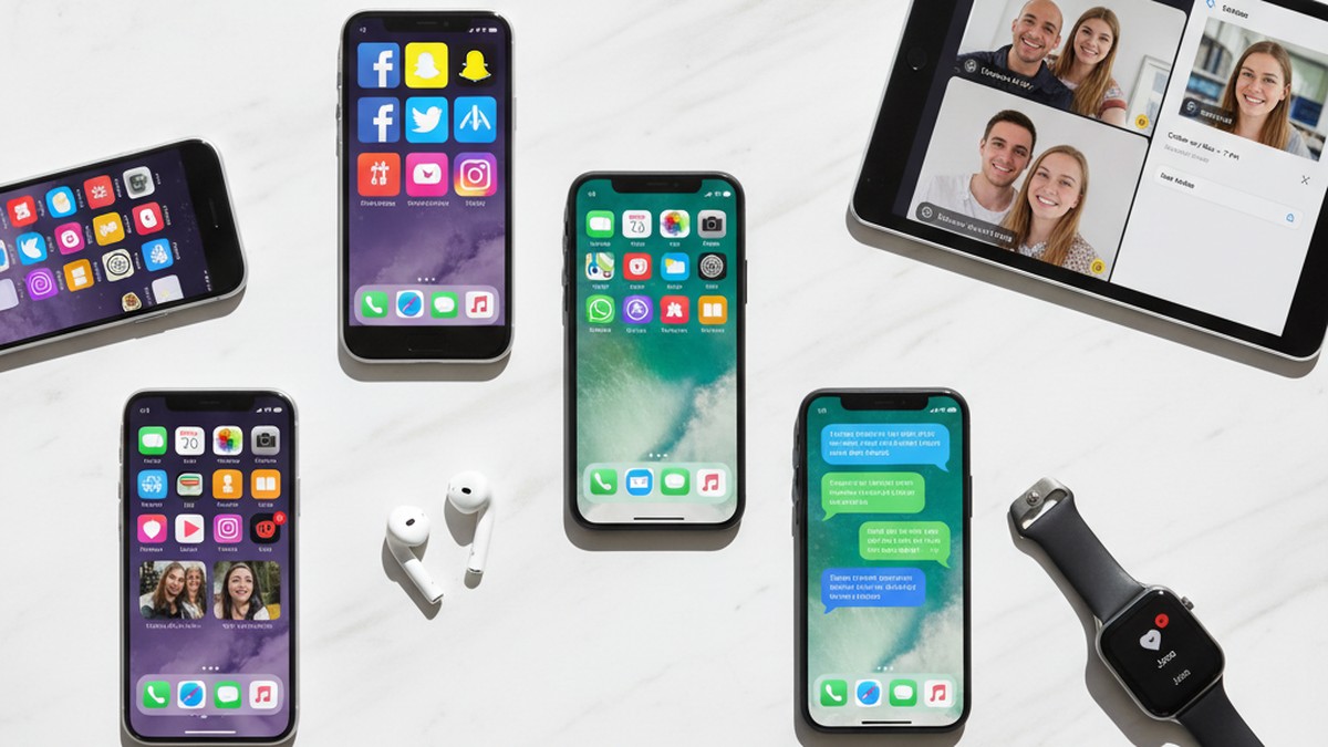 Multiple smartphones showing different social media and messaging apps, illustrating digital infidelity channels