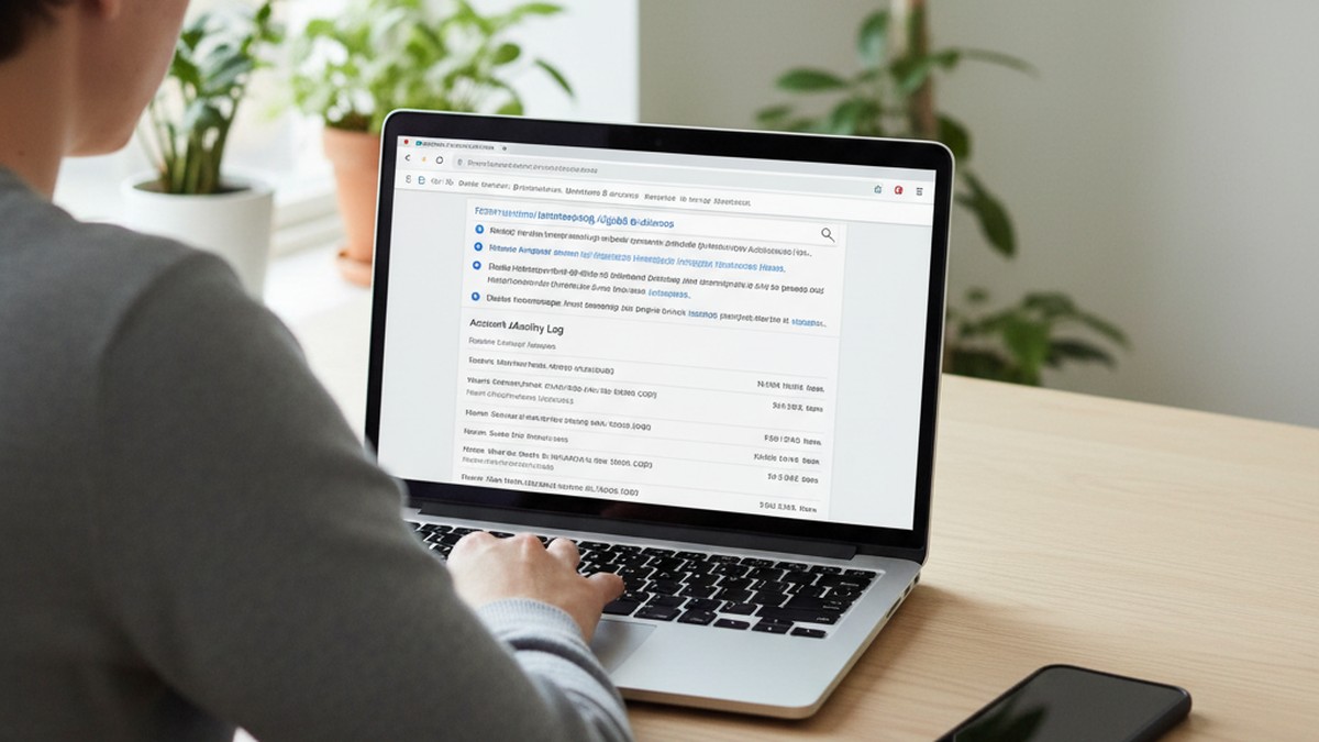 Person reviewing digital evidence on a laptop, a smartphone face-down beside the keyboard