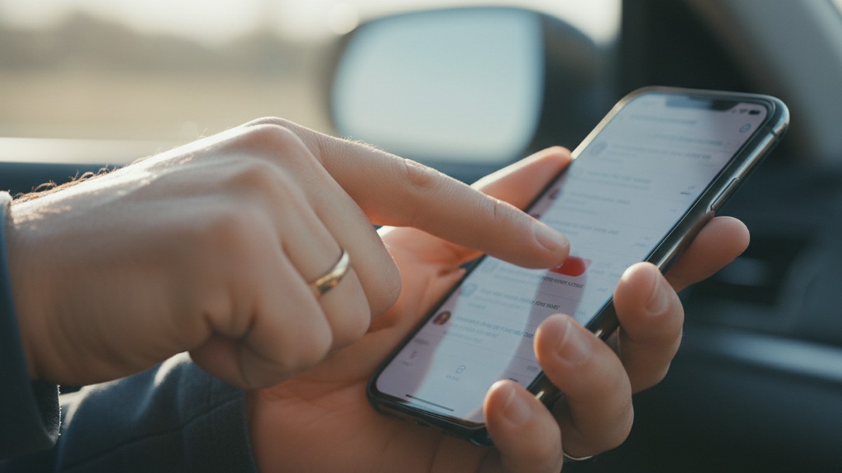 Close-up of hand deleting messages on smartphone, showing how cheating husbands systematically remove text evidence