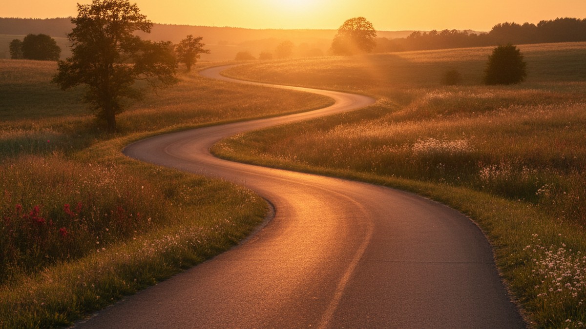 A winding road at golden hour representing the five stages of long-term relationship drift toward infidelity