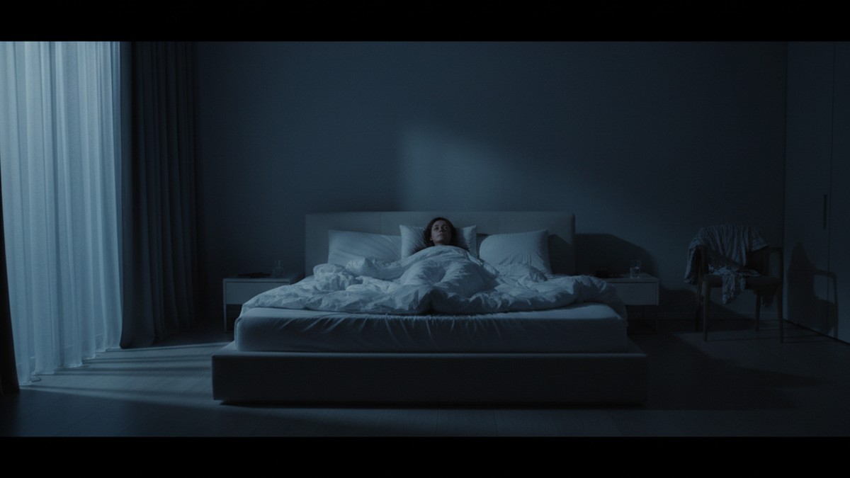 Person lying awake at night unable to sleep — a physical symptom of infidelity trauma and cheating's mental health impact