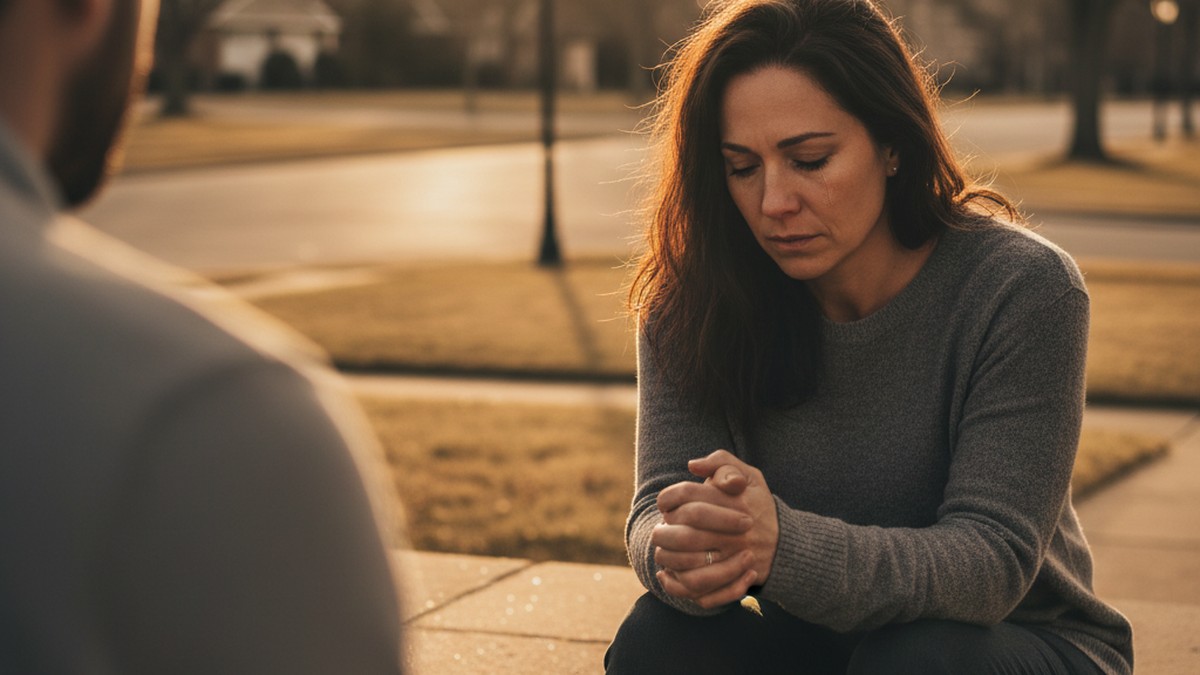Person sitting alone outside processing grief — the meaning-making stage of infidelity recovery