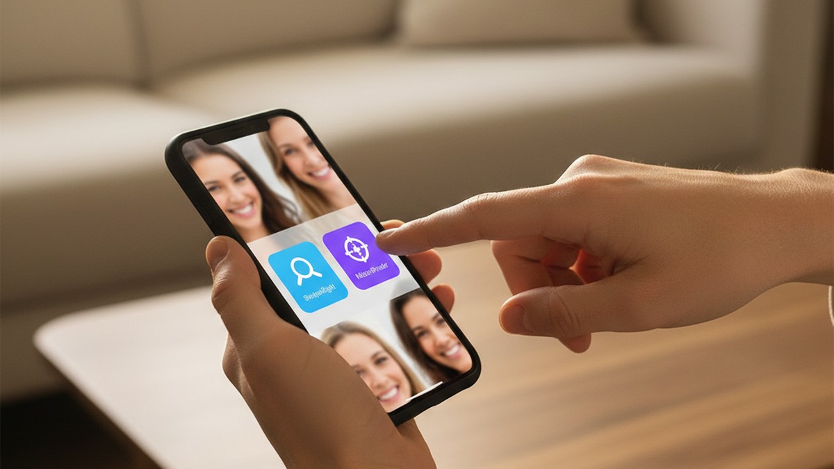 Hands holding smartphone in decision-making gesture, representing choosing between CheatScanX and CheatEye