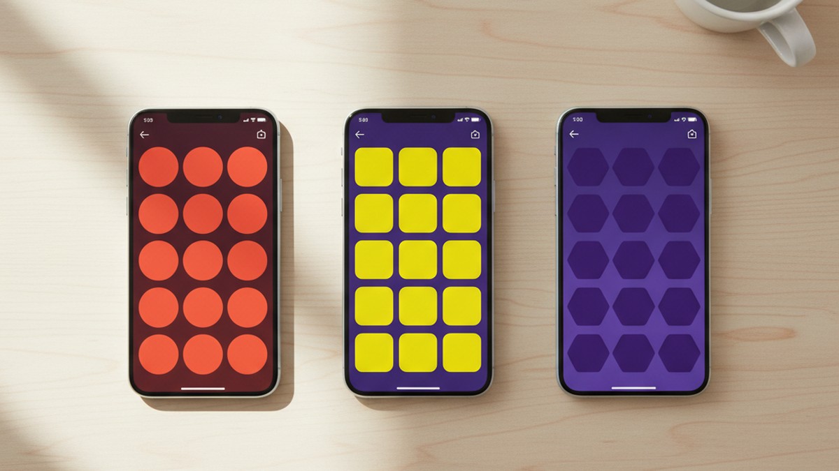 Three smartphones side by side on a table showing dating app icon grids, representing Tampa dating app landscape