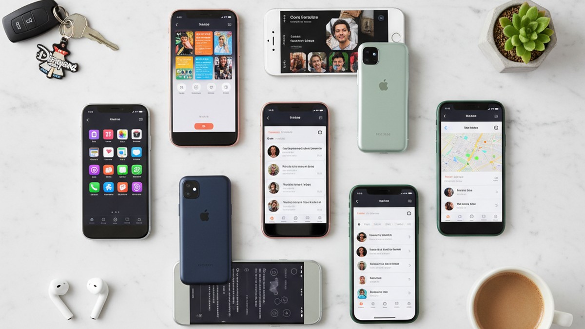 Multiple smartphones showing dating app interfaces on a clean surface, representing dating apps used in Anaheim CA