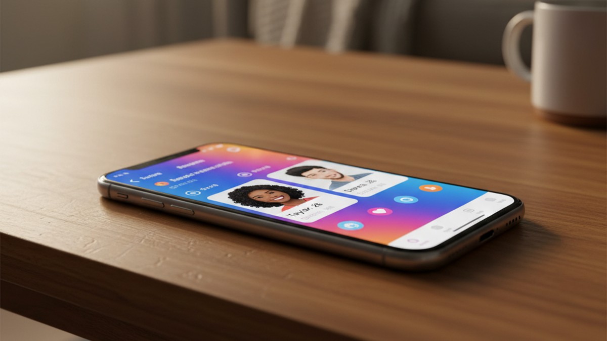 Close-up of smartphone showing dating app profiles