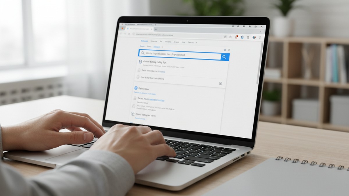 Hands typing on laptop searching for dating profiles online