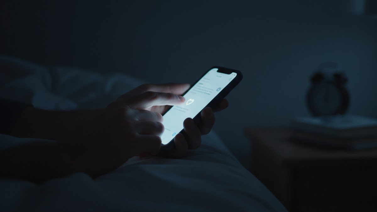 Person holding smartphone secretly at night, illustrating secretive phone behavior in emotional cheating