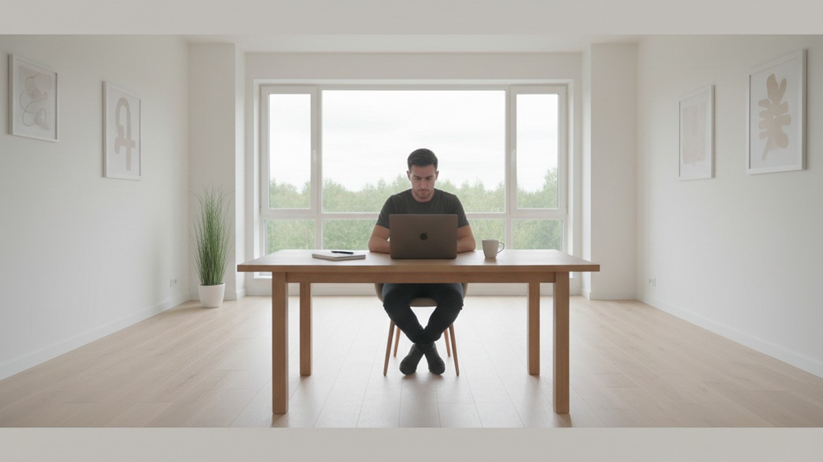 Person sitting at home office desk looking at laptop screen while investigating dating app activity