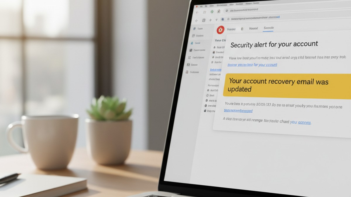 Laptop screen showing email security notification, representing the recovery email method for finding secret accounts