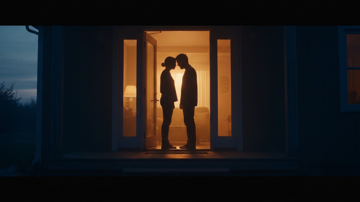 Silhouette of couple in doorway beginning to reconcile after trust violation