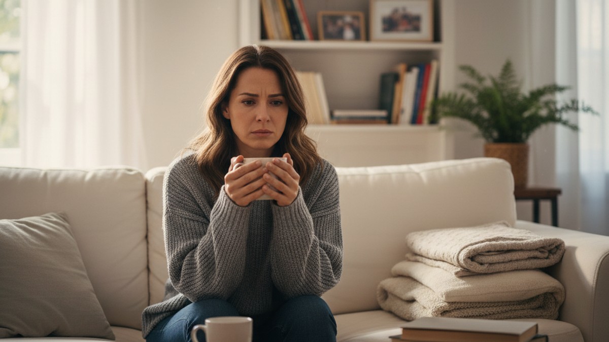 Woman sitting alone processing difficult news about her friends knowing her partner was cheating