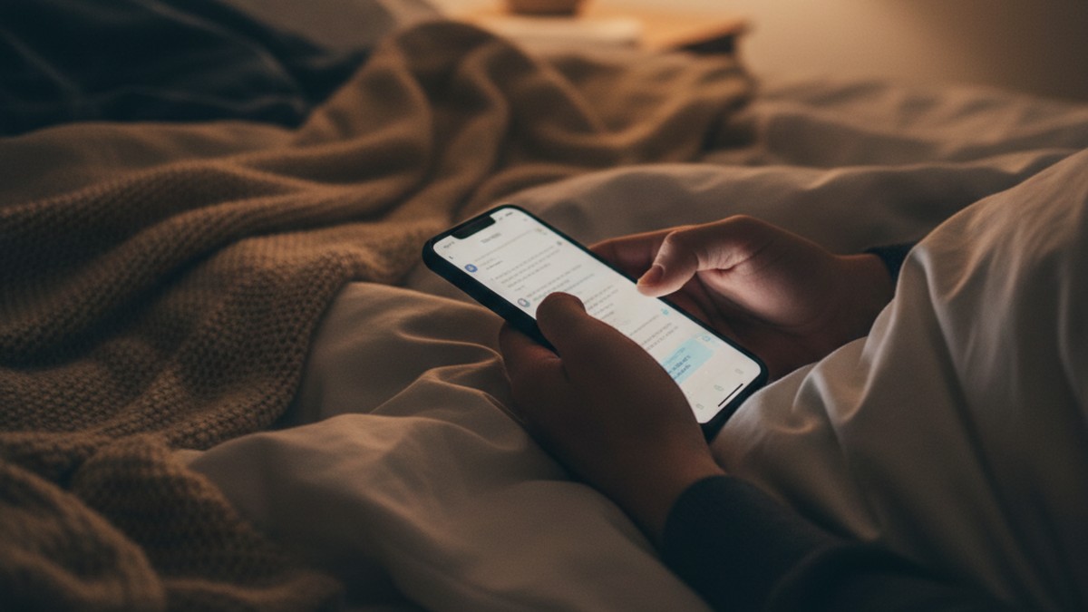 Hands holding a smartphone at night, discovering concerning messages — gaslighting after cheating tactics