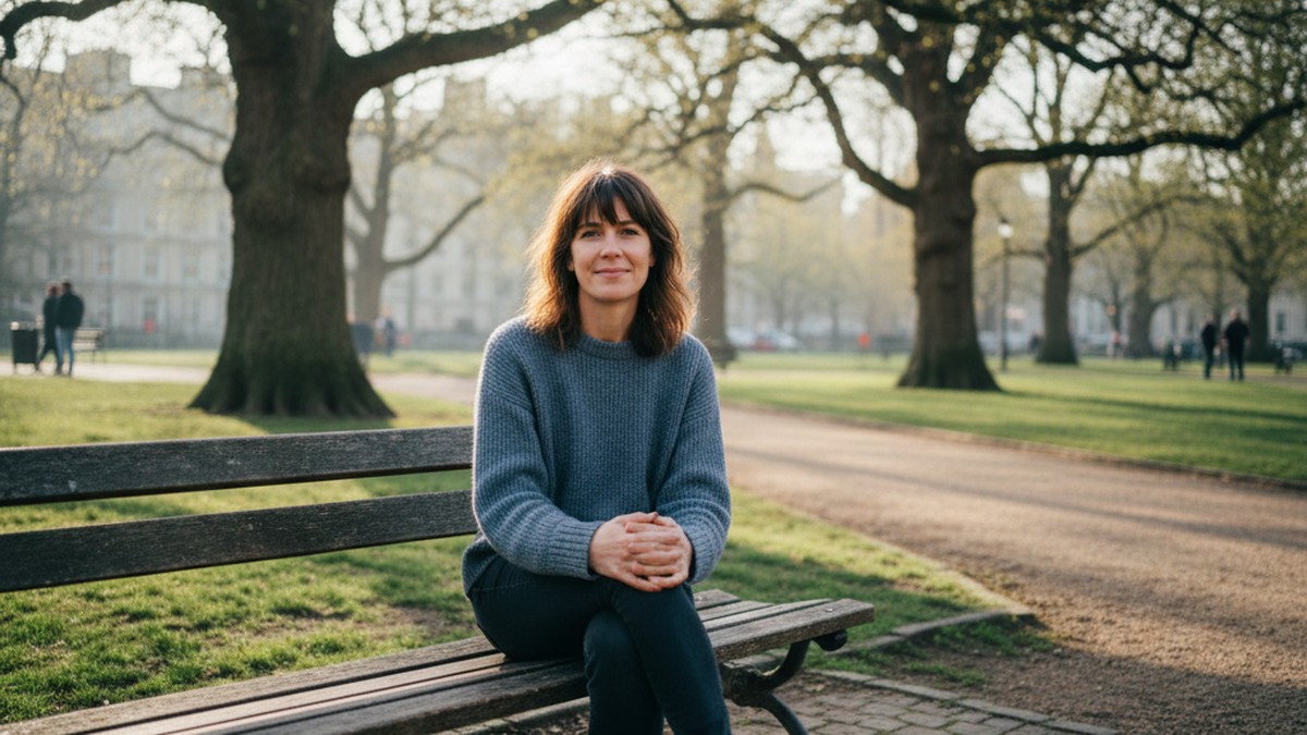 Person sitting alone on park bench in morning light, representing recovery from gaslighting after infidelity
