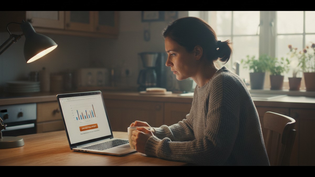 Person at kitchen table looking concerned at laptop screen after reviewing cheaterbuster search results