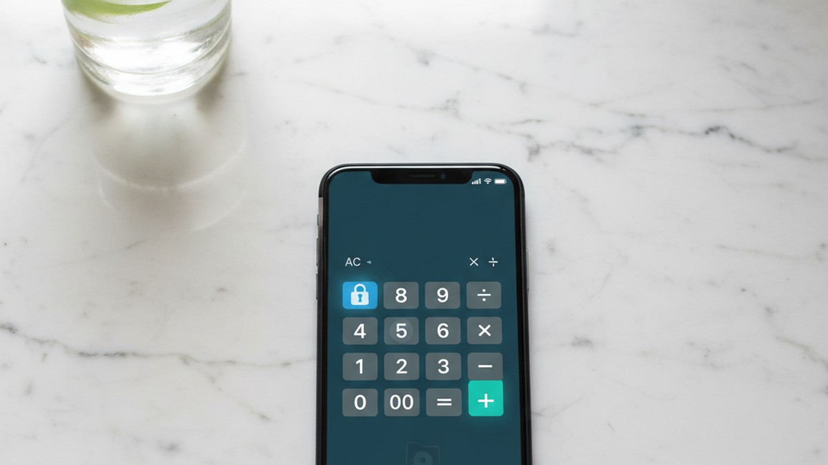 Calculator vault app on iPhone screen disguised as a standard calculator