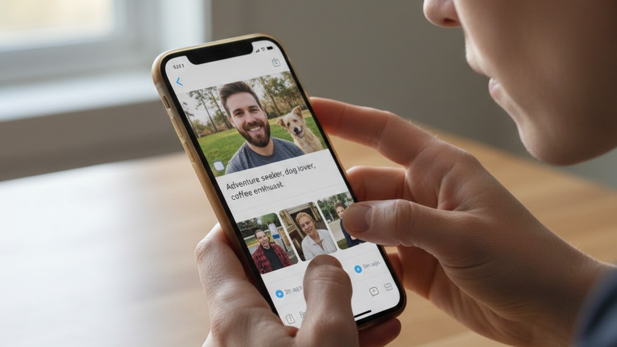 Hands holding a phone checking a dating profile to determine if it is active or abandoned