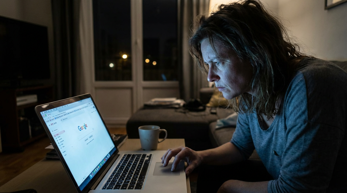 Person researching how to catch a cheater on laptop late at night