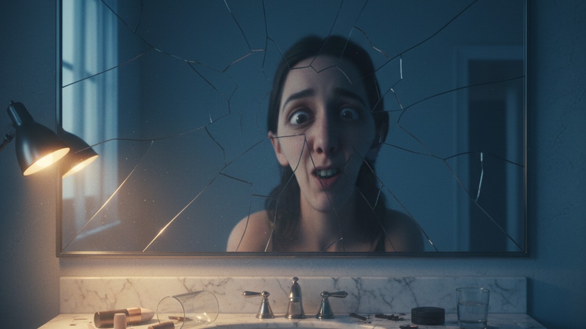 Cracked mirror reflecting distorted image symbolizing gaslighting tactics