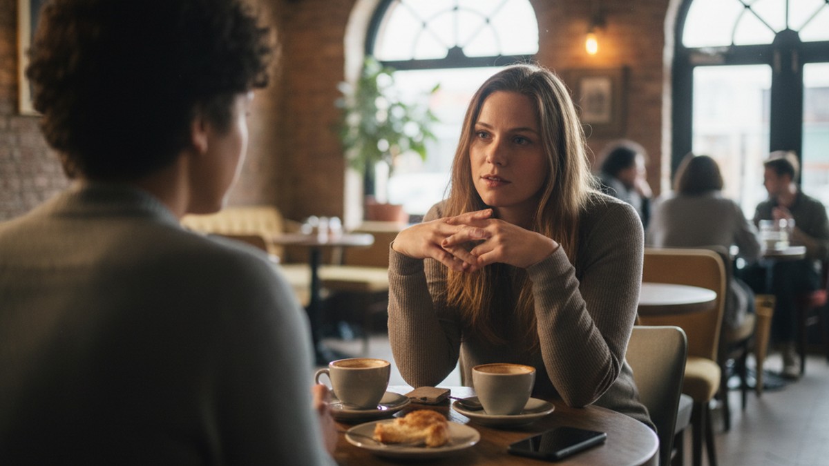Couple having honest conversation about dating app usage