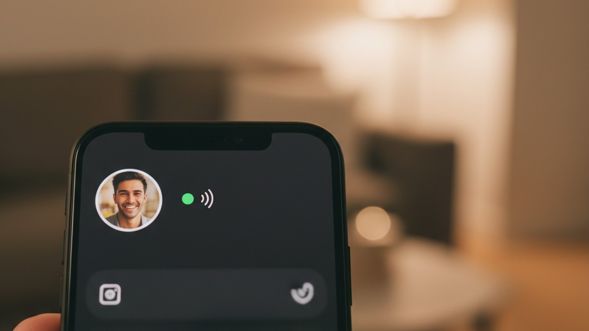 Close-up of smartphone screen showing green activity dot on a dating app profile