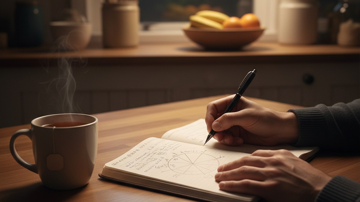 Hands writing in a journal evaluating gut feelings about a relationship