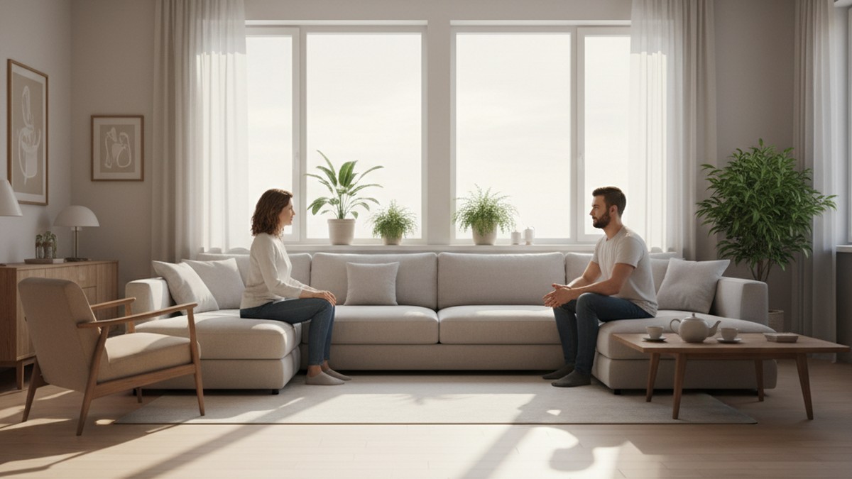 Couple having a calm honest conversation about relationship concerns