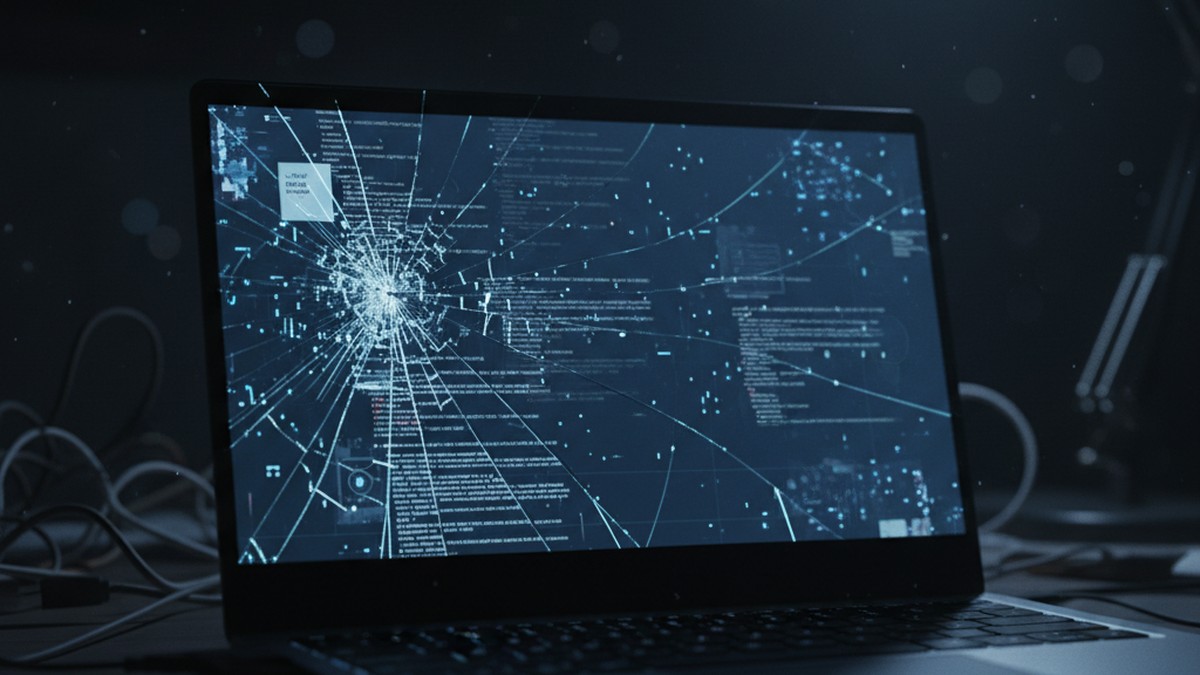 Laptop screen showing fragmented data symbolizing the Ashley Madison data breach