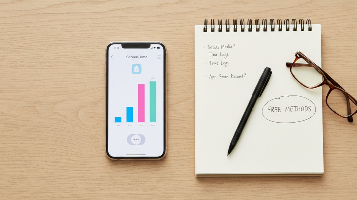 Phone showing screen-time usage stats on a desk, a free way to check if your girlfriend is on Hinge