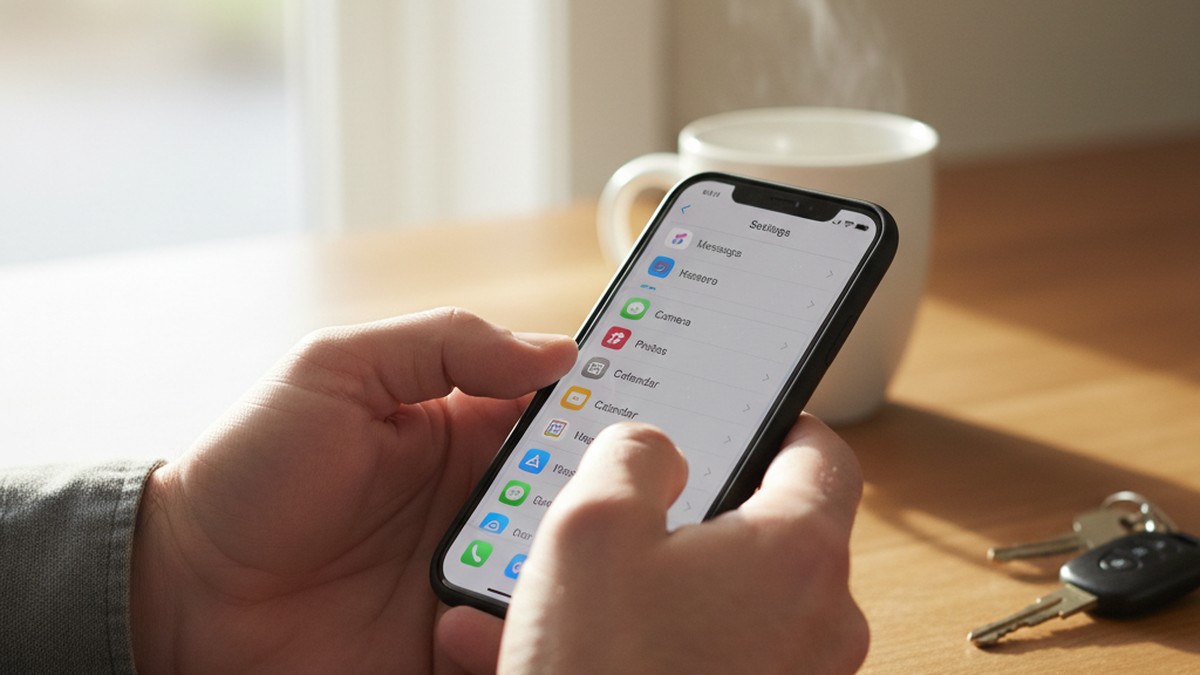 Hands checking a phone's settings and installed app list for a hidden Bumble app