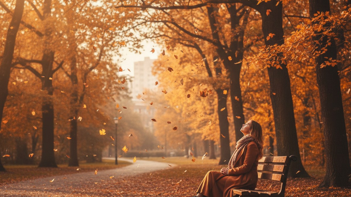 Person sitting alone on a park bench in autumn light, representing early recovery and solitude after leaving a cheating partner