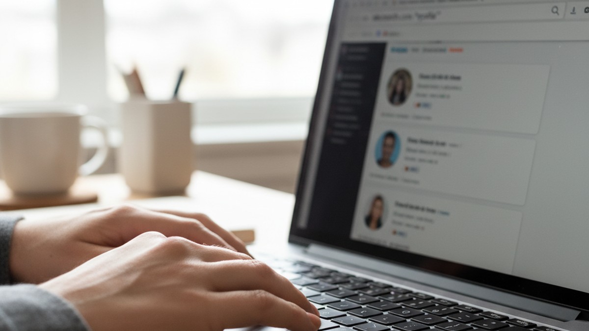 Hands typing a Google site search to find Match.com profiles without joining